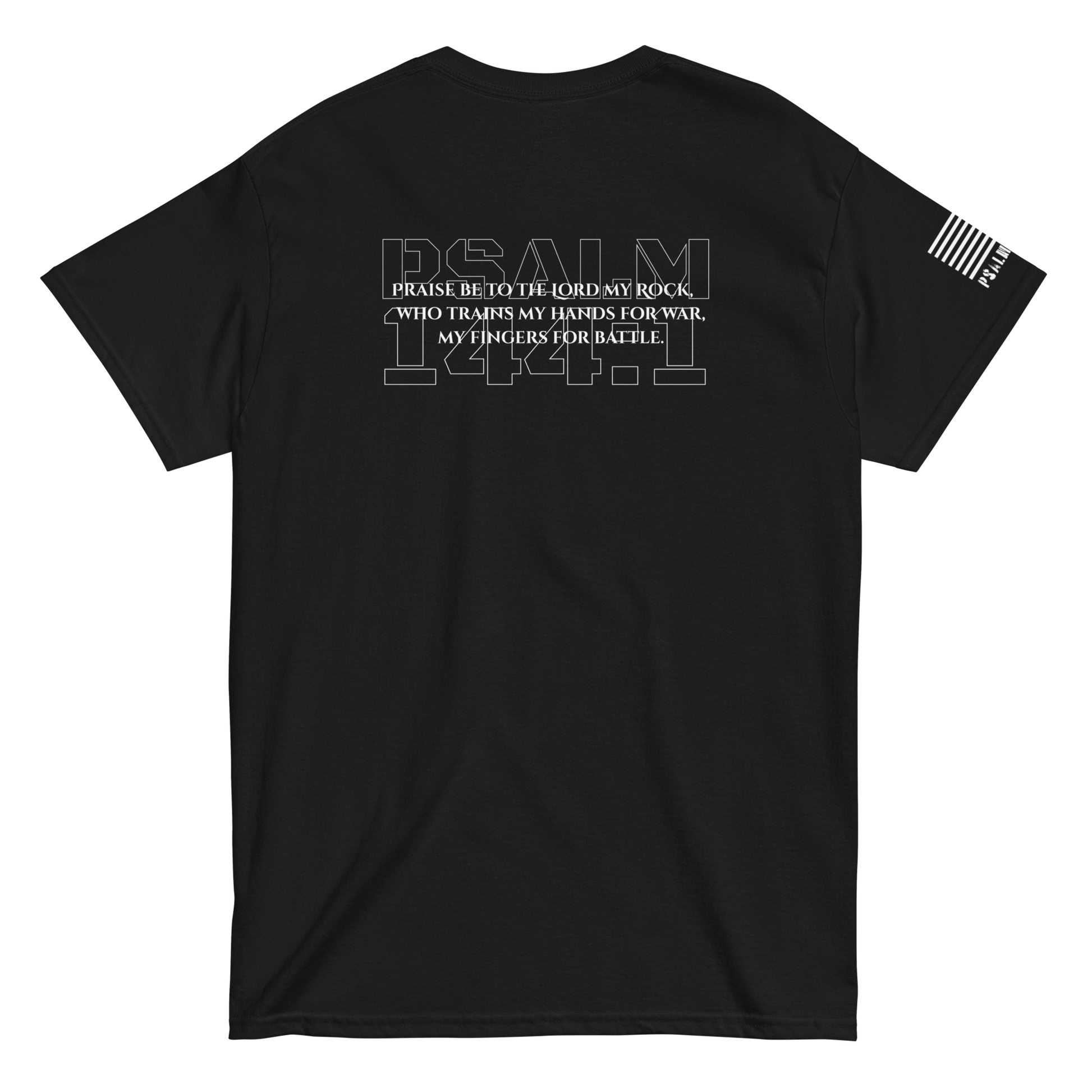 Faith Is a Weapon tee from FFO’s Narrow Path Collection — features Psalm 144:1 text in simple design