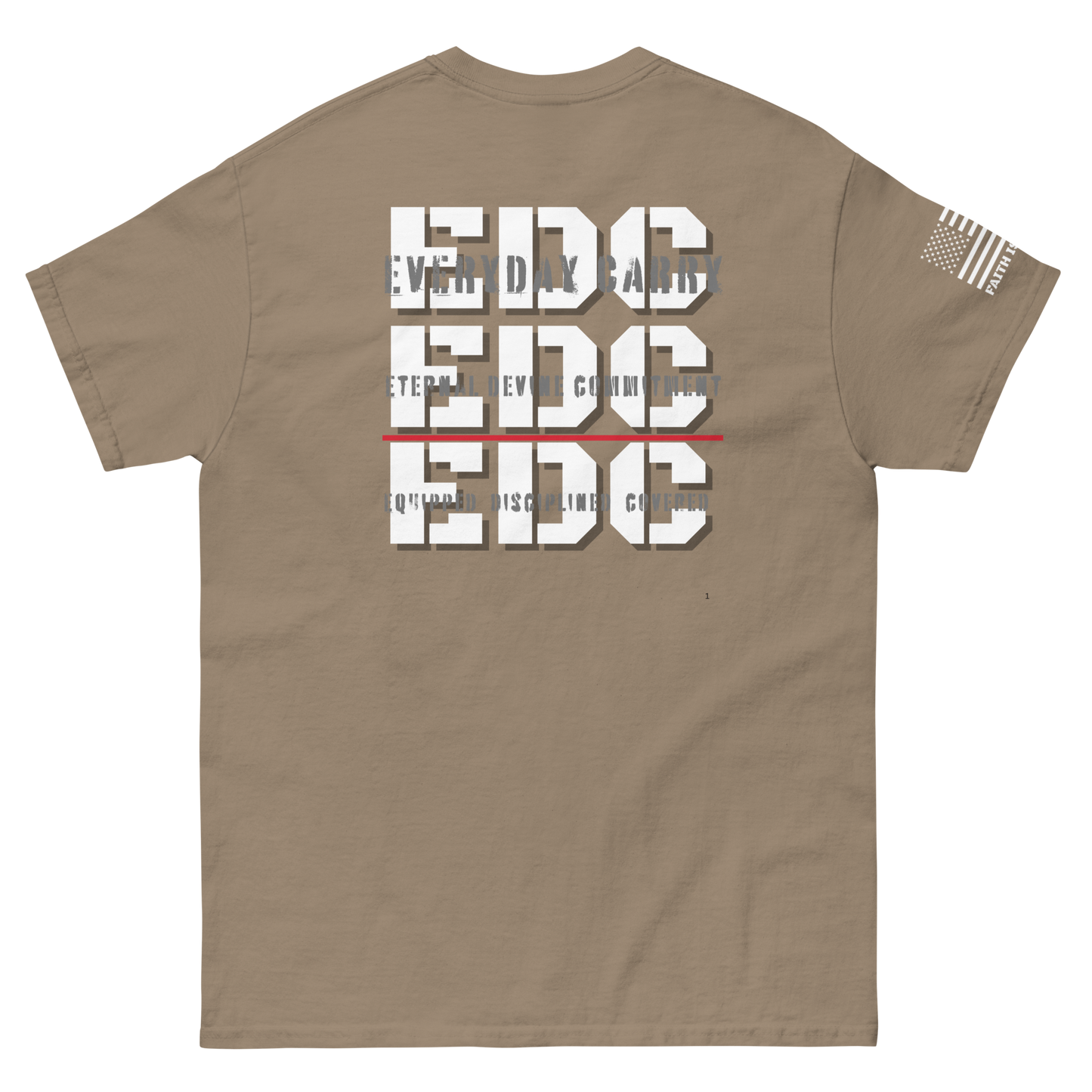 EDC tee from FFO’s Spiritual Special Ops collection featuring Thin Red Line detail — design highlights triple meaning