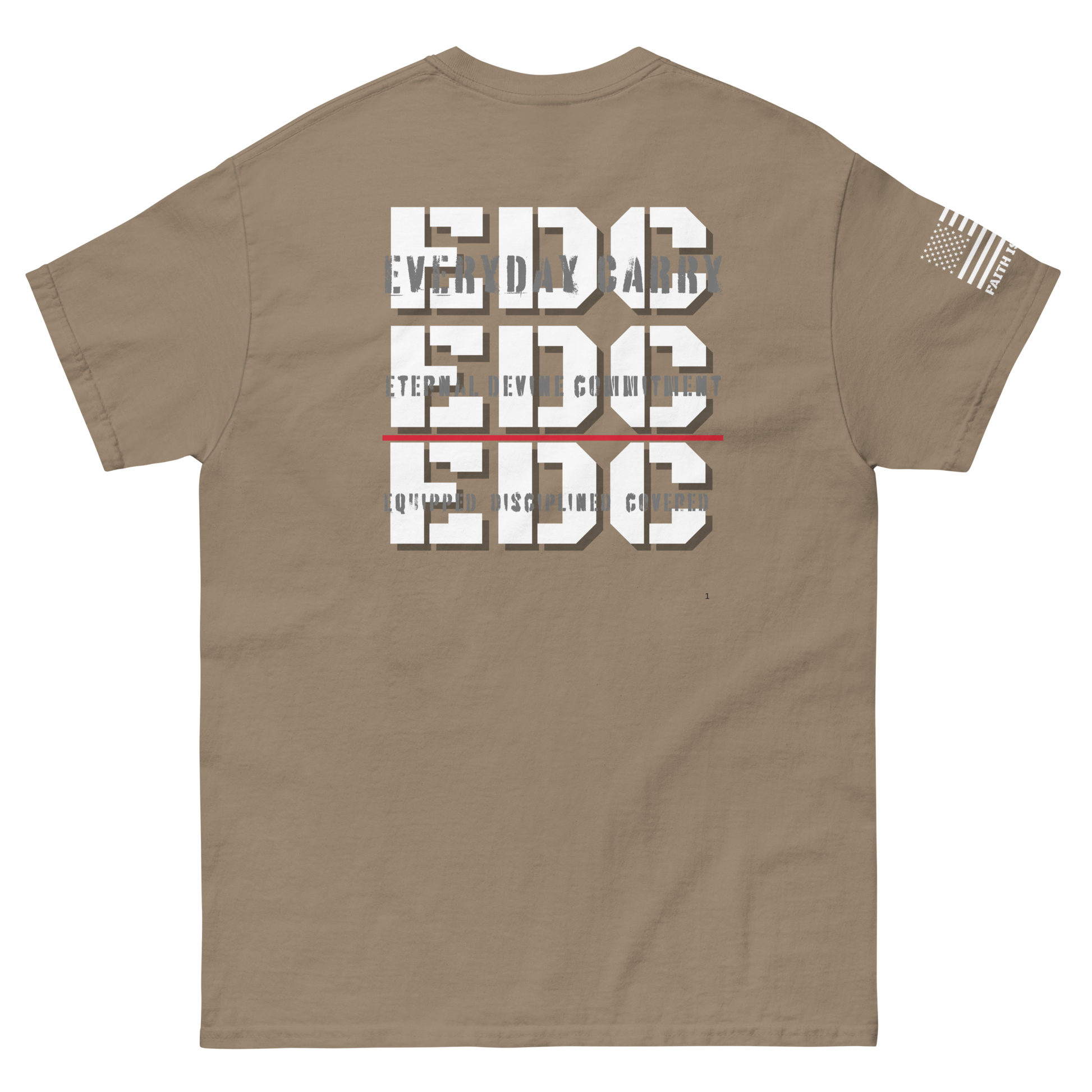 EDC tee from FFO’s Spiritual Special Ops collection featuring Thin Red Line detail — design highlights triple meaning