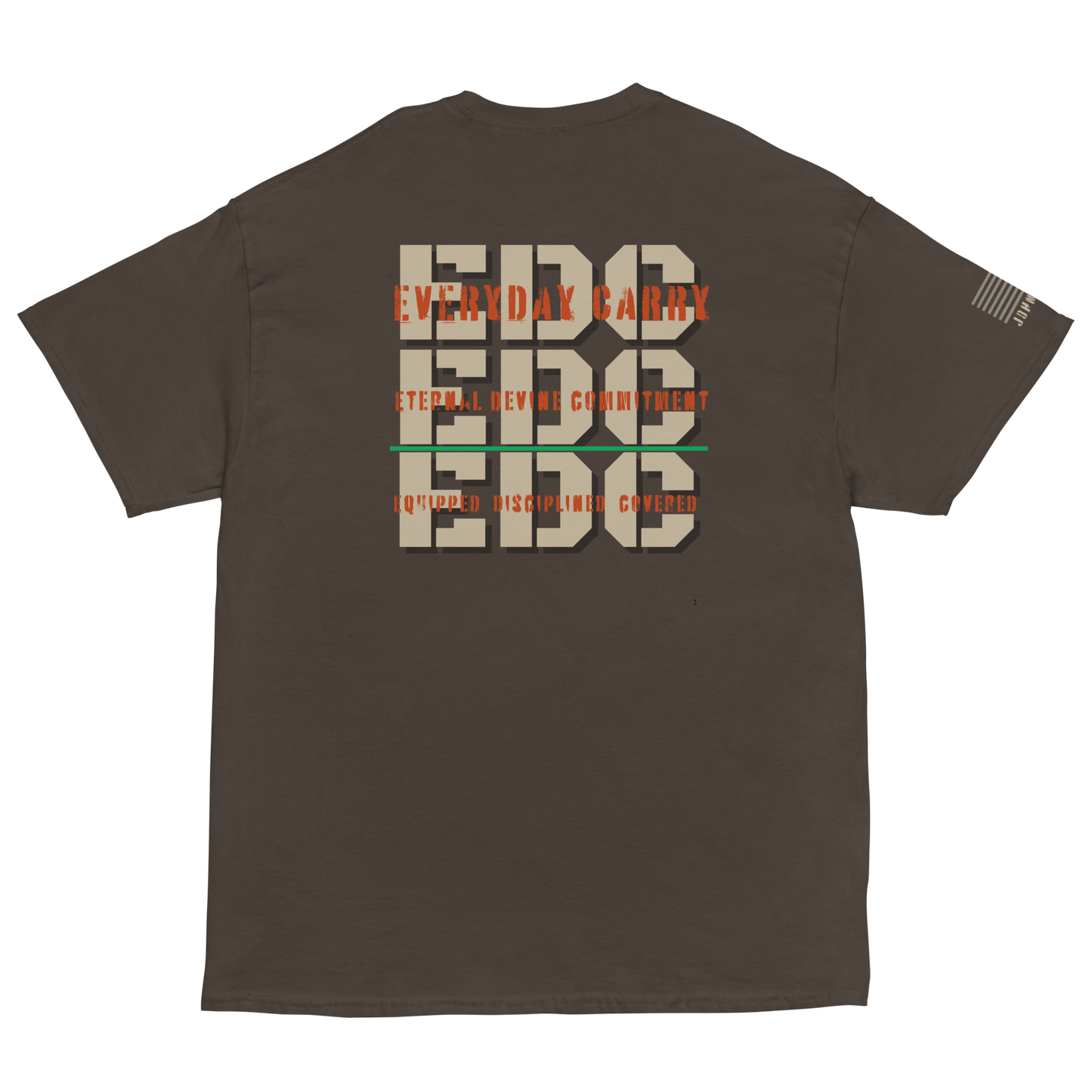 EDC tee from FFO’s Spiritual Special Ops collection featuring Thin Green Line detail — design highlights triple meaning