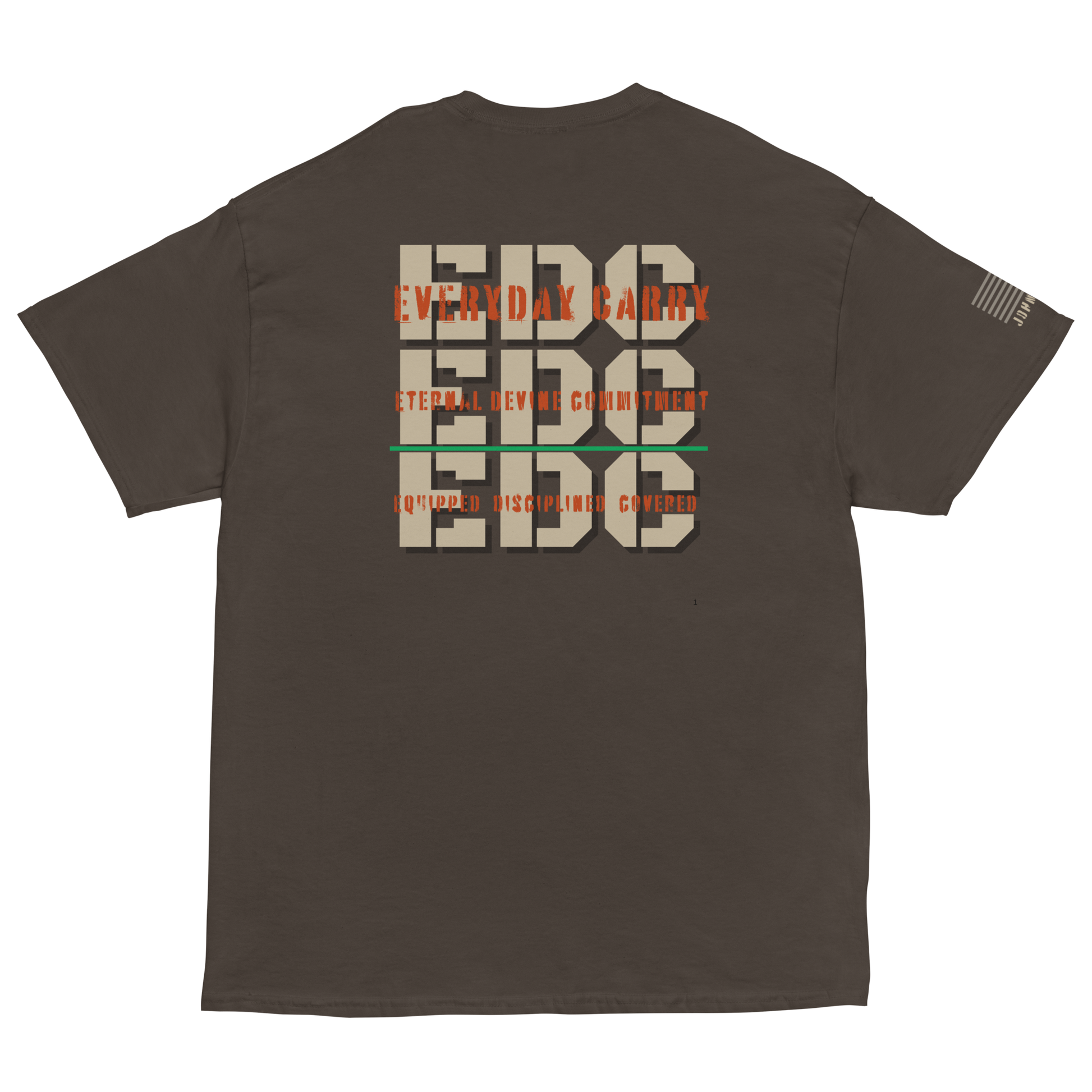 EDC tee from FFO’s Spiritual Special Ops collection featuring Thin Green Line detail — design highlights triple meaning