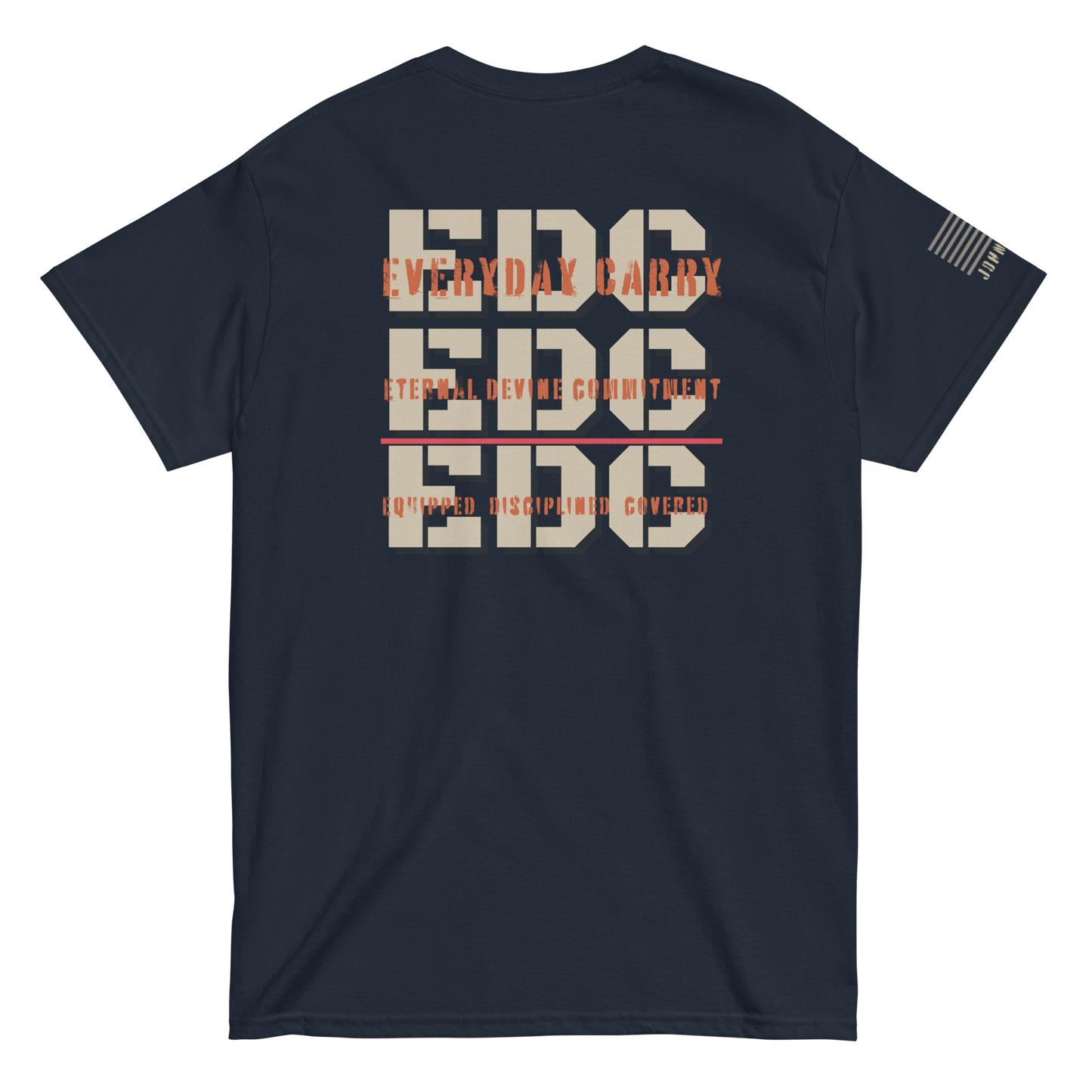 EDC tee from FFO’s Spiritual Special Ops collection featuring Thin Red Line detail — design highlights triple meaning