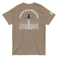 Faith Is a Weapon tee from FFO’s Narrow Path Collection — features Psalm 144:1 artwork and typography