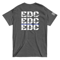 EDC tee from FFO’s Spiritual Special Ops collection featuring Thin Blue Line detail — design highlights triple meaning: EDC