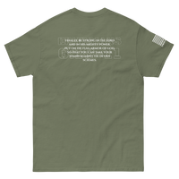 Ephesians 6:10-11 tee from FFO’s Narrow Path Collection — features back text of scripture in simple design