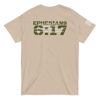 Ephesians 6:17 minimalist tee from FFO’s Narrow Path Collection — features scripture-only back print: ‘Take the helmet of salvation and the sword of the Spirit, which is the word of God.’”