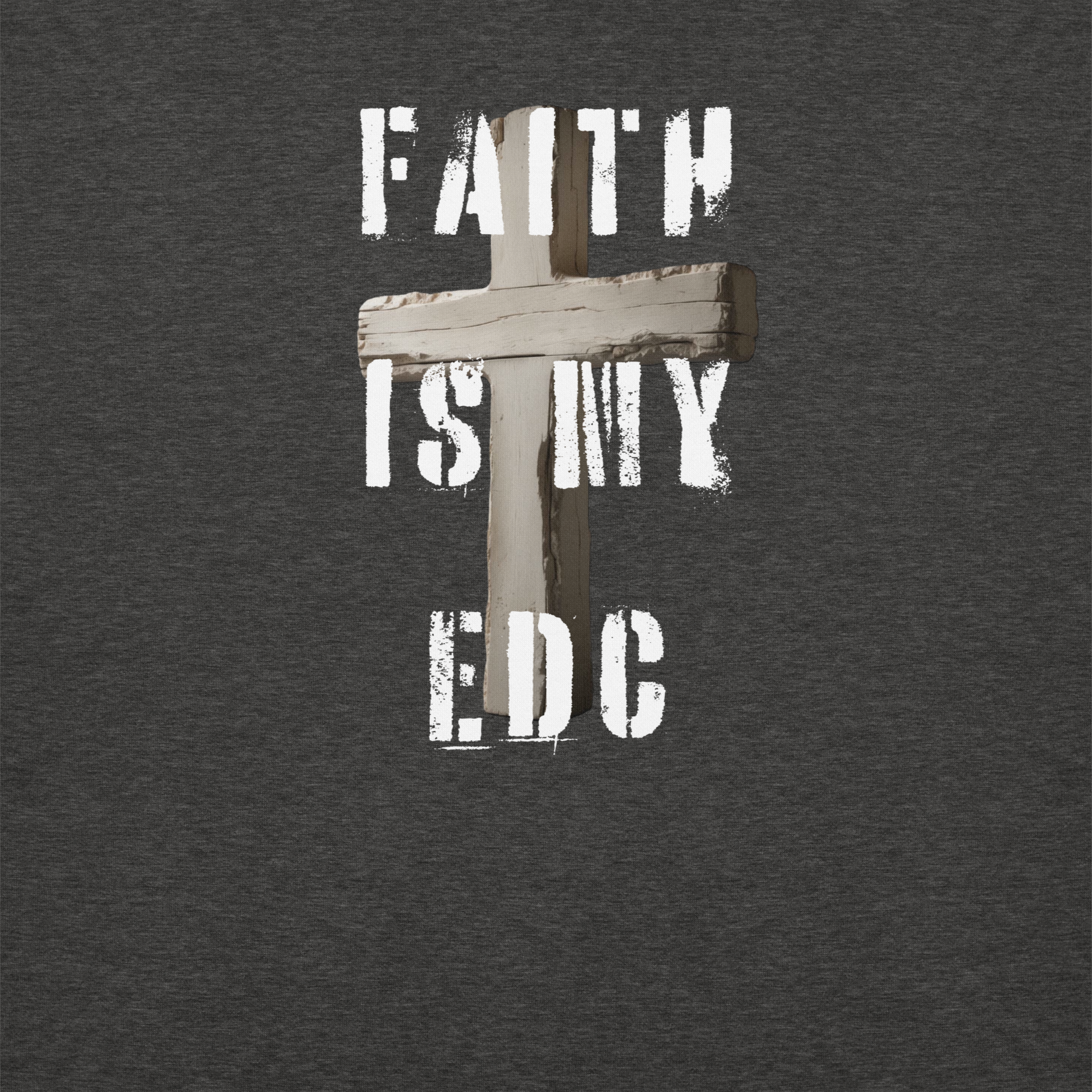 Faith is my EDC Hoodie featuring rugged cross design — part of FFO’s Built for Cold collection, built for spiritual resilience and cold weather readiness.