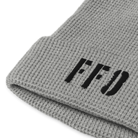 Richardson waffle knit beanie with front-embroidered black FFO logo — rugged winter headwear combining tactical texture and faith-driven branding in the Head for Cover Collection.